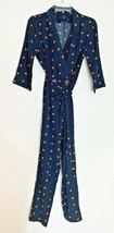 Lumiere Womens Sz S Black Jumpsuit Brown Polka dots VBeck Button Up 3/4 Sleeve - £14.87 GBP