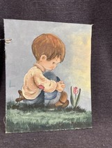 Vintage Hand Painted Boy With Slingshot  1960’s  Era Canvas Board 8x9.75 - £7.14 GBP