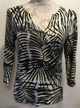Chico&#39;s Women Boho Tunic Black White Silk Blend Palm Print Top Shirt Size 0 - £23.06 GBP