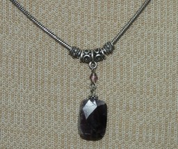 Pendant necklace 15-18&quot; purple poss flourite / troumaline silver tone ch... - $24.74