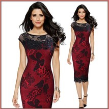 Elegant Black Crochet Butterfly Lace and Sequins Overlaid Red or Black S... - $78.95
