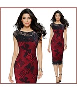 Elegant Black Crochet Butterfly Lace and Sequins Overlaid Red or Black S... - £63.10 GBP