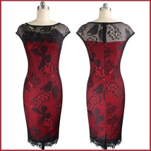 Elegant Black Crochet Butterfly Lace and Sequins Overlaid Red or Black Sheath  image 2