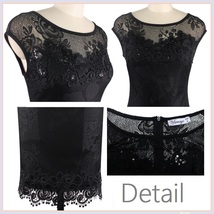 Elegant Black Crochet Butterfly Lace and Sequins Overlaid Red or Black Sheath  image 4