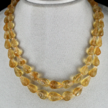Natural Citrine Beads Carved Drops 2 Line 467 Carats Gemstone Beaded Necklace - £645.35 GBP