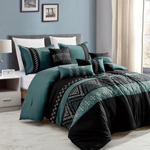 HIG 7 Piece Embroidered Comforter Set- Contemporary Brushed Microfiber Bedding - £44.58 GBP+