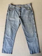 Wrangler Jeans 35x28 Blue Denim Relaxed Fit Straight Stonewash Tag 38x30 - $21.65