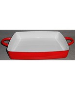 Dansk RED ENAMELED METAL 13&quot; x 10&quot; Handled Baking Pan INDONESIA - $79.19
