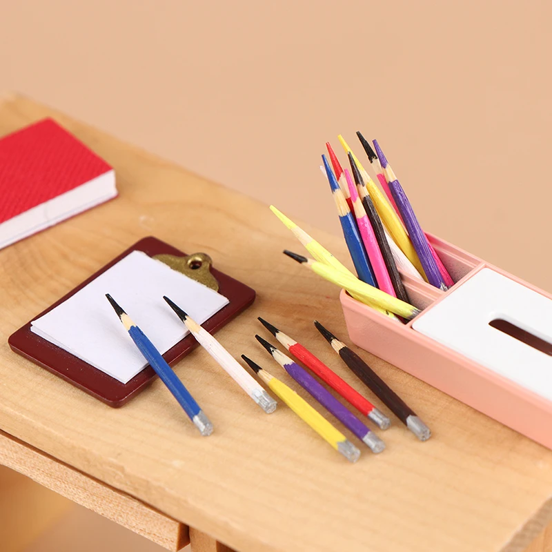 8Pcs 1:12 Dollhouse Miniature Pen Mini Colored Pencil Model School Supplies For - £5.83 GBP