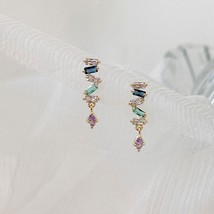 925 Silver Simple Stud Earrings Women Pav Crystal Tassel Earrings Wedding Temper - £10.36 GBP