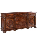 Sideboard Tudor Renaissance Carved Lion Heads Cameos, Flame mahogany, Brass - $7,627.12 CAD