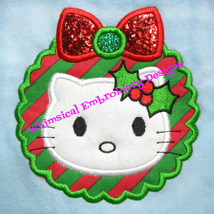 Hello Kitty Christmas Wreath  Applique Machine Embroidery Design - £3.16 GBP