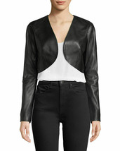 Black Shrug Biker Jacket Womens Slim-fit Genuine Leather Classic Crop Motorcycle - £84.77 GBP