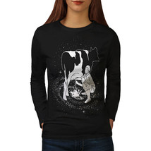 Wellcoda Space Cow Milk Fantasy Womens Long Sleeve T-shirt,  Casual Design - £18.99 GBP
