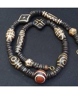 Collana di perle in legno pietrificato Dzi Agata e pumtek dell&#39;Asia... - $147.10