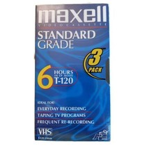 1 - 3 pk Maxell VHS T-120 6 Hour Standard Grade VCR Blank Video Tapes Ne... - $19.99