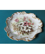 JEAN POUYAT LIMOGES FRANCE ROUND TRAY WILD FLOWERS GOLD GILT PLATTER 12&quot; - £157.69 GBP