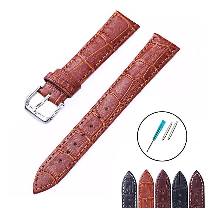 10mm Genuine Leather Watch Strap (+ Change Tool) - 10 mm Black/Brown Wat... - $14.81