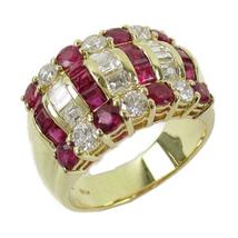18K Yellow Gold Over Princess Red Ruby &amp; Diamond 3.20Ct Wide Engagement Ring - £89.08 GBP