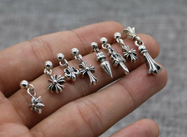 K-Pop Cross Dangle Earring Stud Fleur De Lis 925 Sterling Silver Chrome Hearts - £15.79 GBP