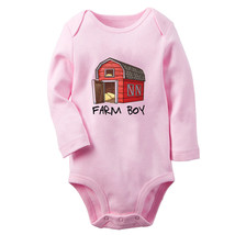 Farm Boy Funny Rompers Newborn Baby Bodysuits Long Red Barn One-Piece Outfits - £8.73 GBP