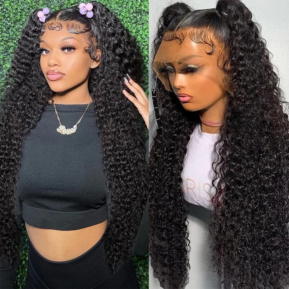 Kinky Curly 13x4 Lace Front Human Hair Wigs For Women 30 inch Indian Deep Cur - £68.98 GBP+