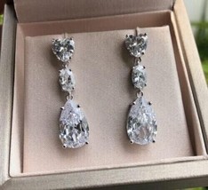 5Ct Pear Cut Simulated Moissanite Drop Dangle Earrings 14K White Gold Plated 925 - £81.07 GBP