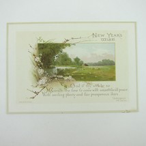 Victorian Greeting Card New Years Wirths Bros &amp; Owen Cabin Field Flowers Antique - £7.84 GBP