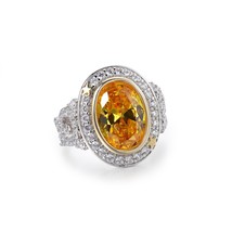 Vintage 925 Sterling Silver Yellow High Carbon Diamond Statement Ring Art Deco E - £57.46 GBP