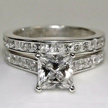 3.5CT Princess Cut Channel Set Moissanite Engagement Ring Wedding Band Silver - £149.47 GBP