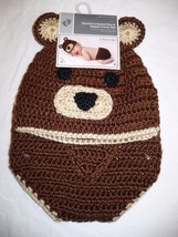 Baby Hand Crocheted Hat &amp; Diaper Cover 2 Piece Set 0-9 Months Brown Bear New - £7.74 GBP