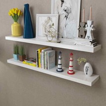 Modern Wooden White 2pcs Wall Mounted Floating Hanging Storage Shelves Display - £34.06 GBP+