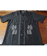 Batik Bay Mens Black Embroidered Button Down Hawaiian Shirt Medium Polye... - £18.24 GBP