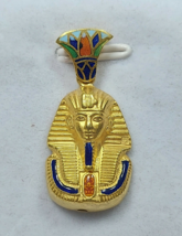 Egyptian Stamped Pendant 18K Yellow Gold King TUT ANKHAMUN Colorful 4 Gr - £408.60 GBP