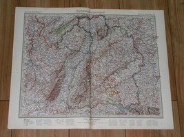 1927 Map Of Baden Württemberg Karlsruhe Stuttgart Strasbourg France Germany - £15.19 GBP