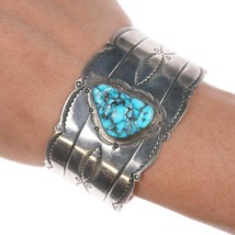 6.5&quot; 1970&#39;s Gary Reeves Navajo stamped silver and turquoise cuff bracelet - £431.21 GBP