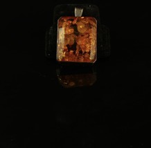 Vintage Sterling Silver Chunky Amber Stone Square Shape Cabochon Pendant Brooch - £73.65 GBP