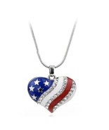 American Flag Heart Patriotic Independence Day Necklace Blue/Red Crystal... - £7.67 GBP