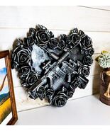Gunmetal Roses and Rifle Guns Heart Shape Gothic Wall Decor Art Plaque F... - $793.05 MXN