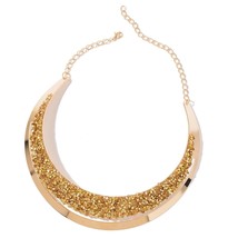 Golden Chroma ION Plated YG Stainless Steel Bib Necklace (18&quot; w/Chain)  ... - £10.09 GBP