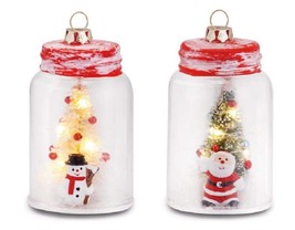 Silvestri Demdaco Santa and Snowman lIghted Mason Jar Christmas Ornaments 2pc - £10.11 GBP