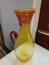 Hand Blown 18&quot; Yellow Red Art Glass Vase Floor Pitcher - £276.96 GBP