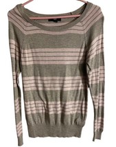 Mossimo Sweater Womens Size M  Round Neck Striped Pink and Tan Long Slee... - $5.39