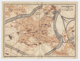 1906 Original Antique City Map Of Shrewsbury / Shropshire West Midlands England - £16.86 GBP