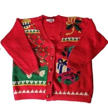 Casual Corner Womens Sz M Ramie Wool Knit Ugly Christmas Sweater Cardigan Bells - £23.49 GBP