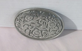 Fine Pewter With Floral Belt Buckle; By Great American Belt Buckle 2003  - £14.19 GBP