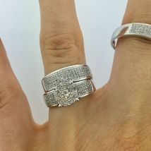 2Ct D/VVS1 Diamond Mens-Womens Trio Engagement Ring Set Sterling Silver 925 - £97.14 GBP