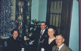 VTG 1952 Kodak Kodachrome Slide Christmas Time 2 Men &amp; Women Happy Tree - $9.99