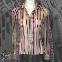Selene Sport Womens Multicolor Striped Long Sleeve Button Down Blouse To... - £19.69 GBP
