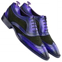 Oxford Two Tone Black Purple Lace Up Formal Dress Real Leather Handmade Shoes - £120.26 GBP+